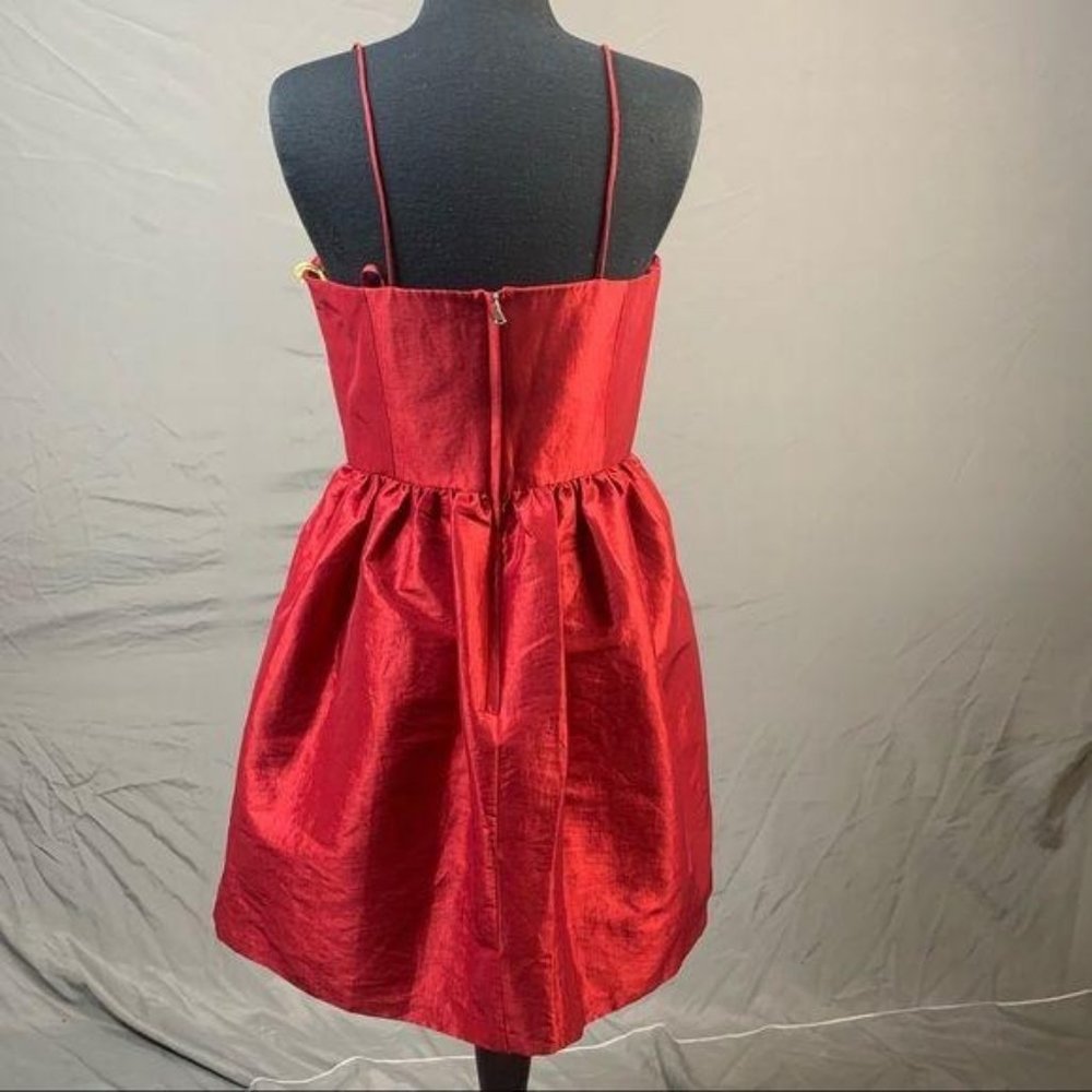 CeCe By Cynthia Steffe NEW Red Satin Pleated Full Bow Fit Flare A Line Dress - Picture 5 of 9